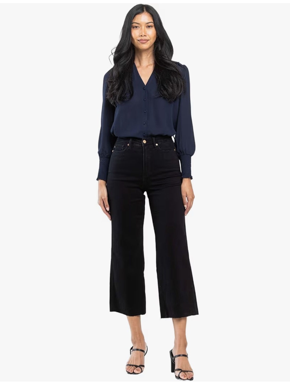 Judy Blue high Waist Black Tummy Control Raw Hem Crop Wide Leg Pant Denim Jean